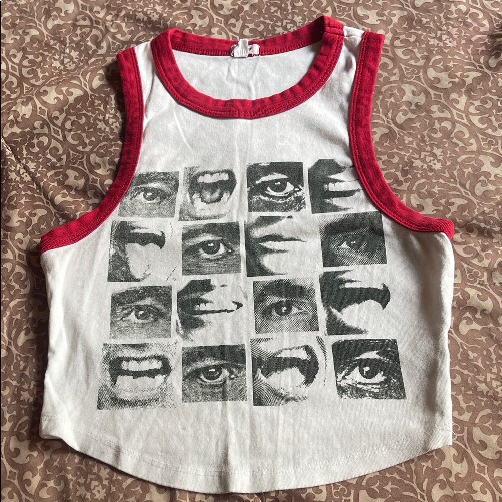 Garage Graphic Tank Top - Red Trim and White Base